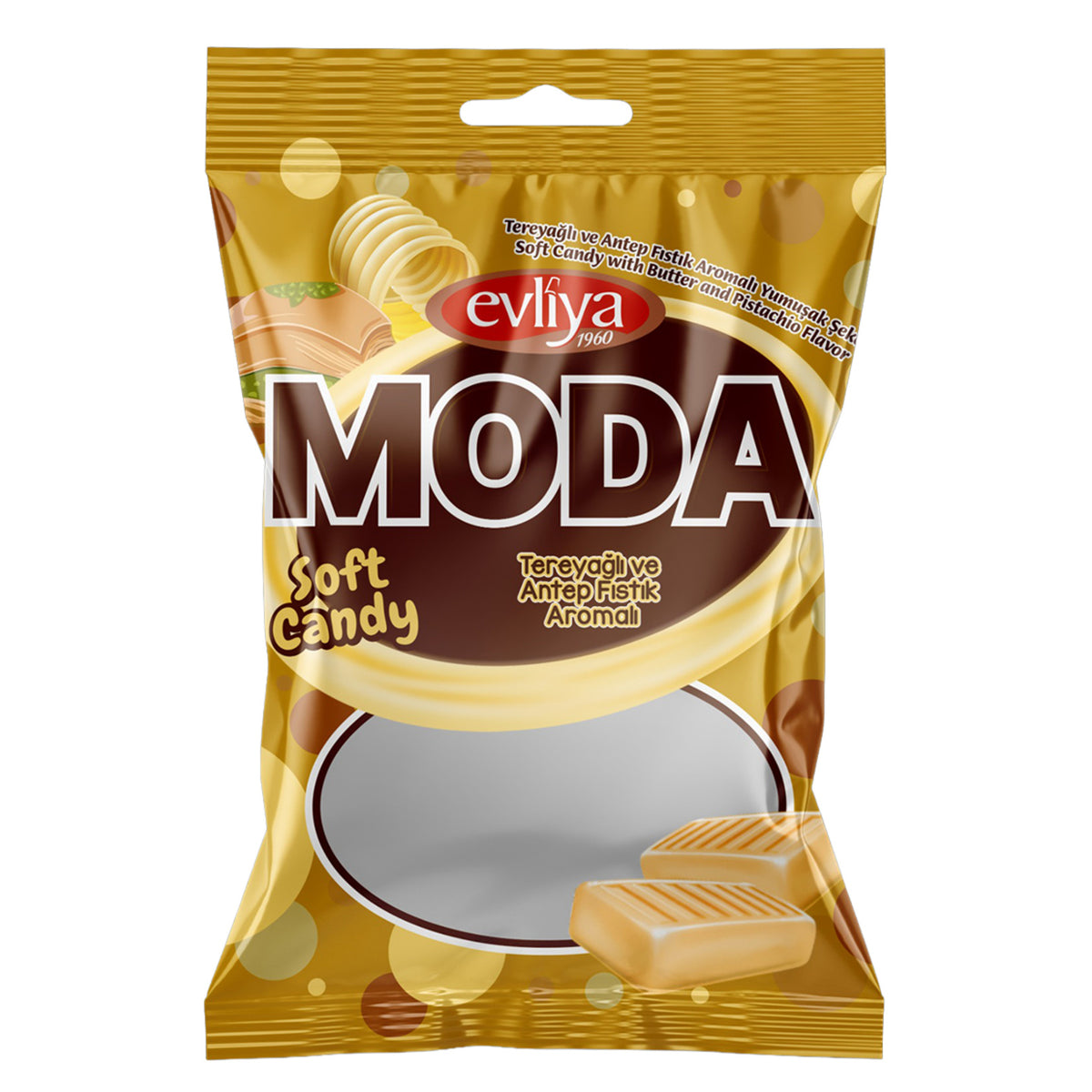 Evliya Moda Butter Baklava Flavored Soft Candy (Tereyağlı Baklava Aromalı Yumuşak Şeker) 350 G