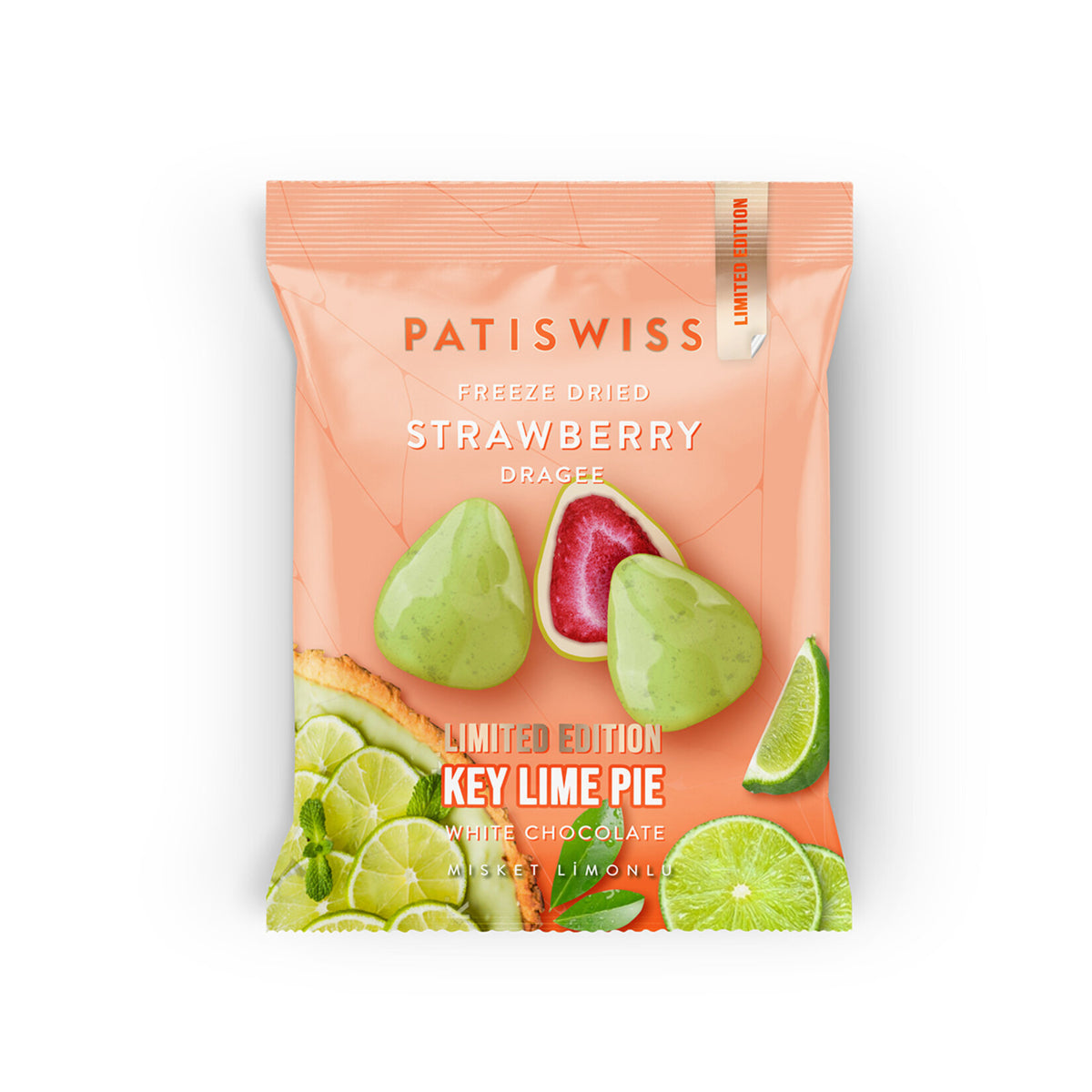 Patiswiss Lemon White Chocolate Covered Strawberry Dragee (Misket Limonlu Beyaz Çikolata Kaplı Çilek Draje) 50 G
