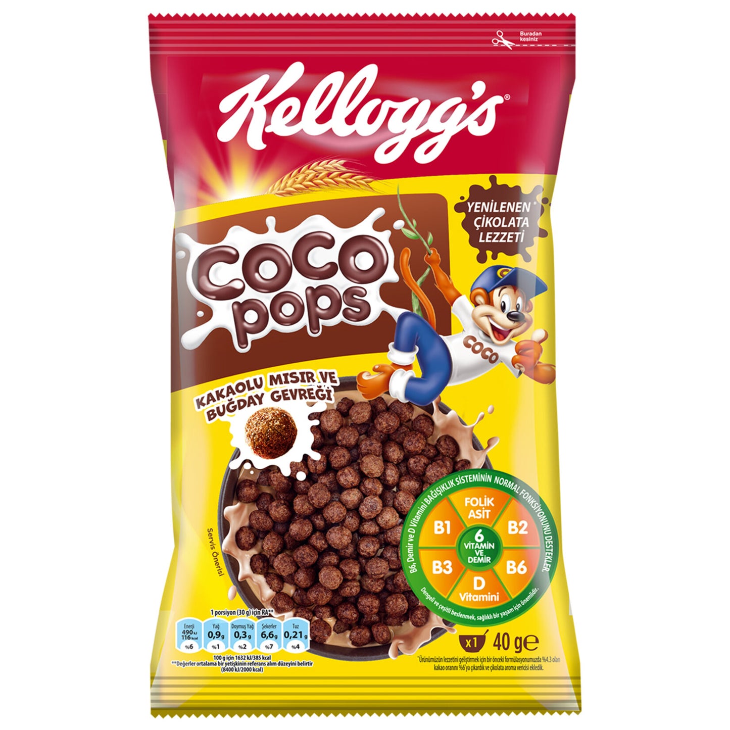Kellogg's Coco Pops Cocoa Corn & Wheat Cereal (Kakaolu Mısır ve Buğday Gevreği) 40g