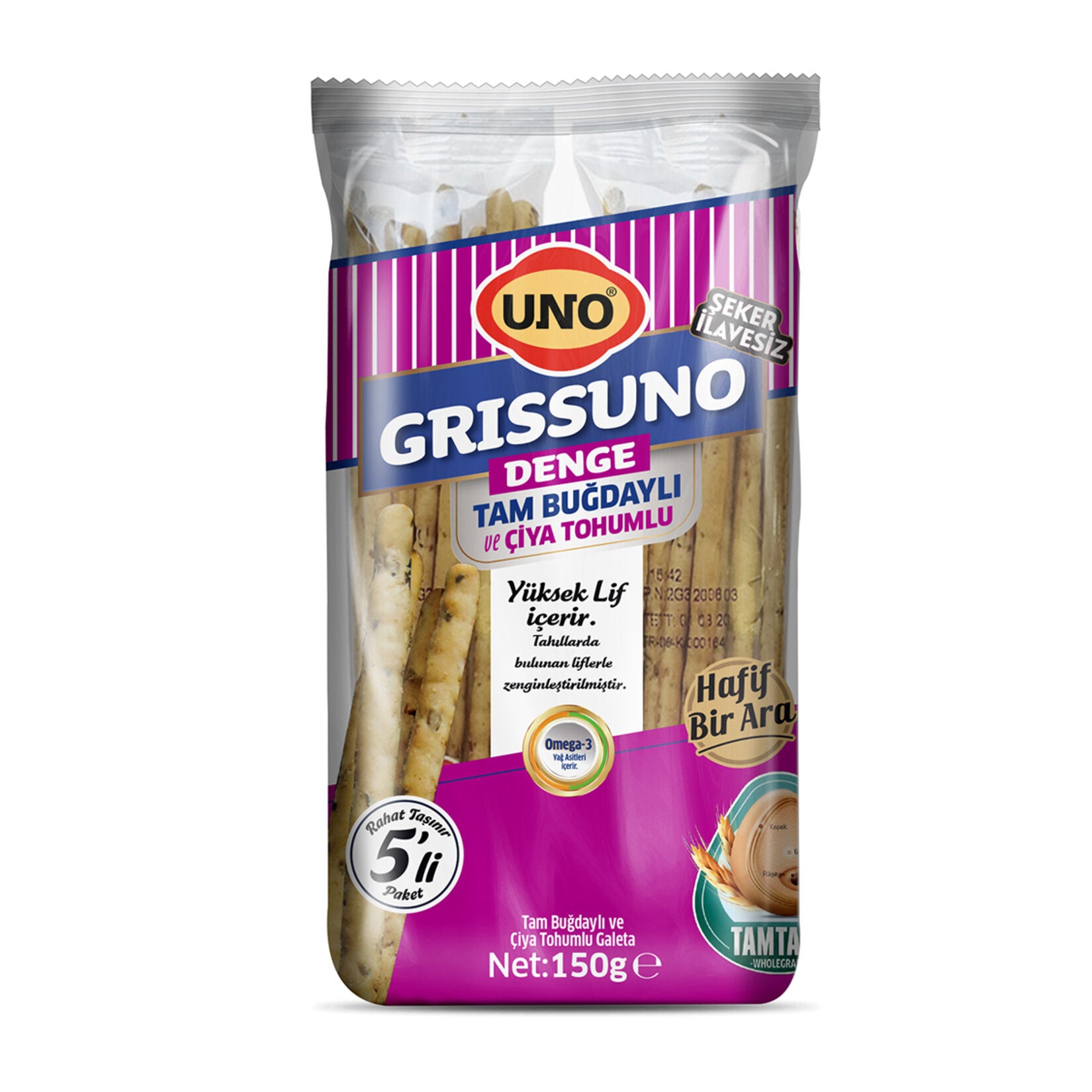 Uno Denge Whole Wheat Chia Seed Biscuit (Tam Buğdaylı Çiya Tohumlu Galeta) 150 G