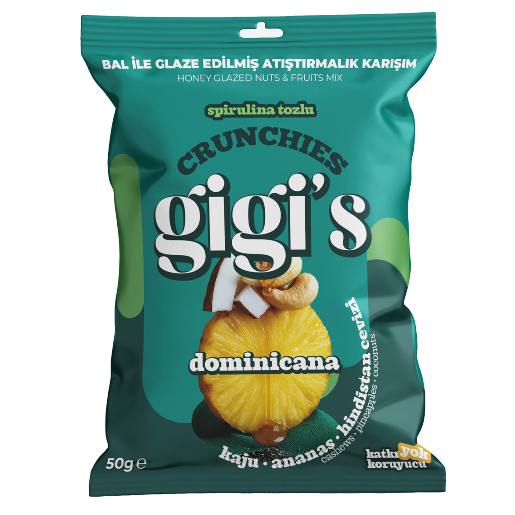Gigi's Cashew (Kaju) Pineapple (Ananas) Coconut (Hindistan Cevizi) Snack (Atıştırmalık) 50 G