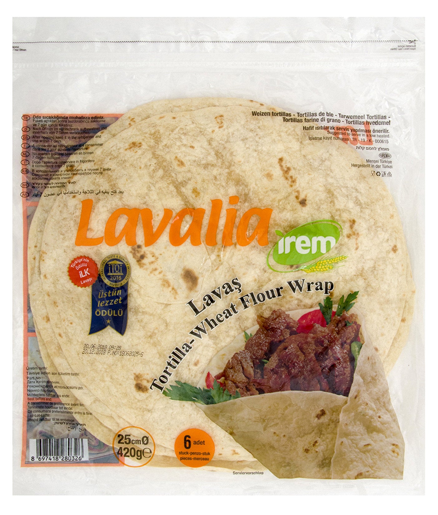 Lavalia Wrap Bread (Dürüm Ekmeği) 25cm 6 Pieces 420g