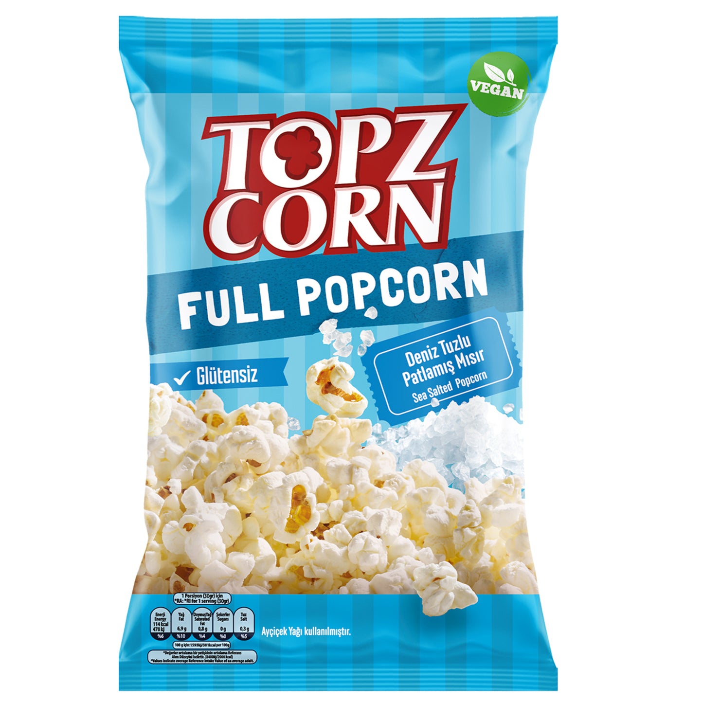 Topzcorn Sea Salt Gluten-Free Full Popcorn (Deniz Tuzlu Glütensiz Full Popcorn) 105 G