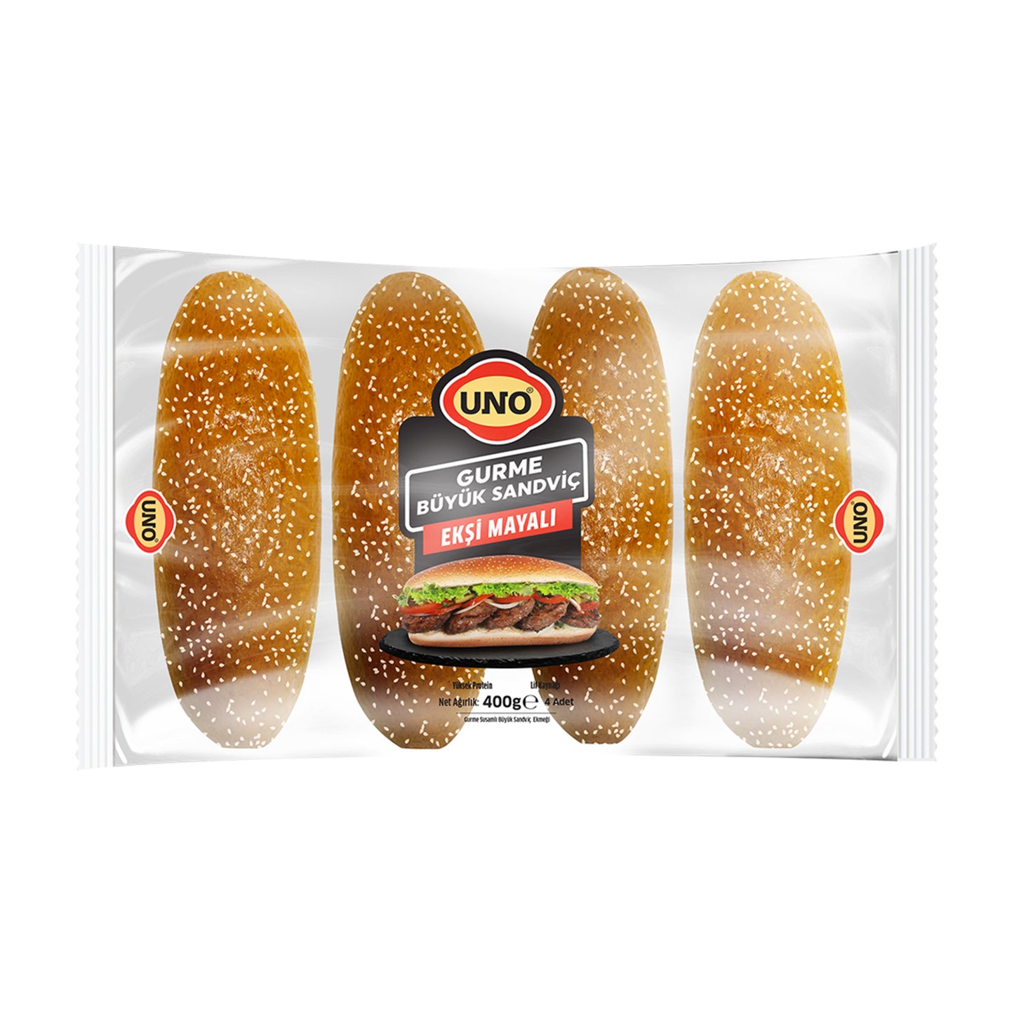 Uno Gourmet Sourdough Large Sandwich Bread (Gurme Ekşi Mayalı Büyük Sandviç Ekmeği) 4 Pack 400g