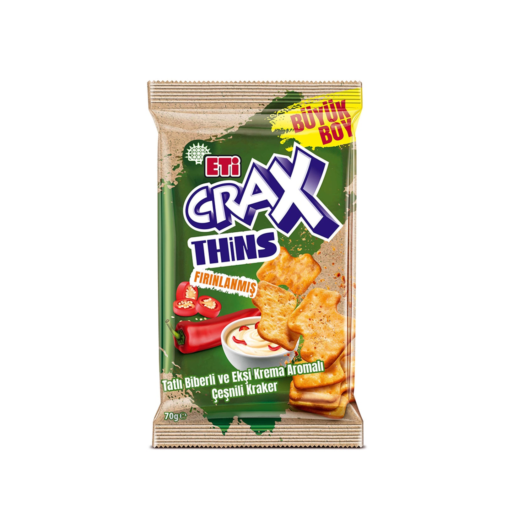 Eti Crax Thins Sweet Pepper and Sour Cream (Tatlı Biber Ekşi Krema) 70g