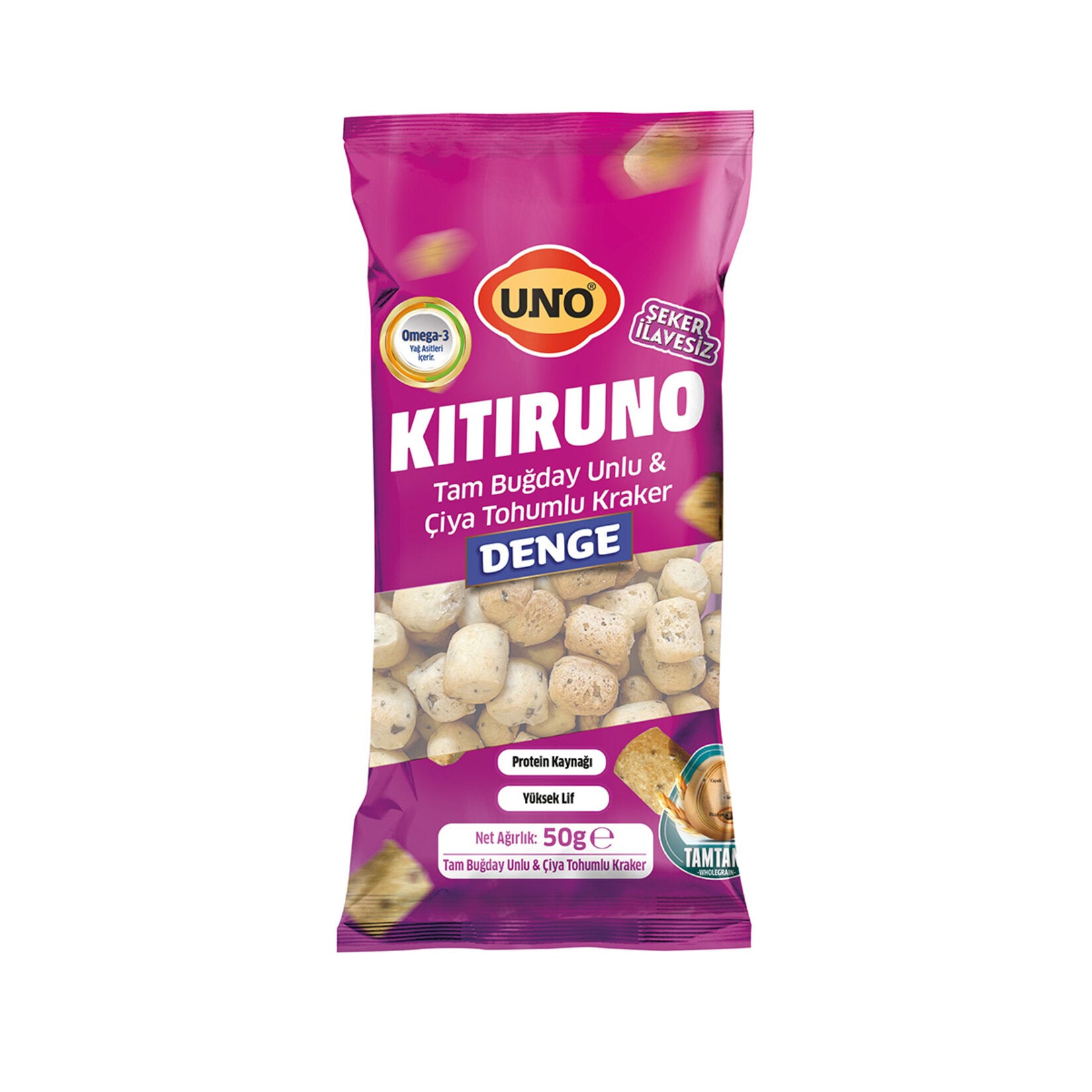 Uno Crispy Whole Wheat Chia Seed Snack (Kıtıruno Denge Tam Buğdaylı Çiya Tohumlu) 50g