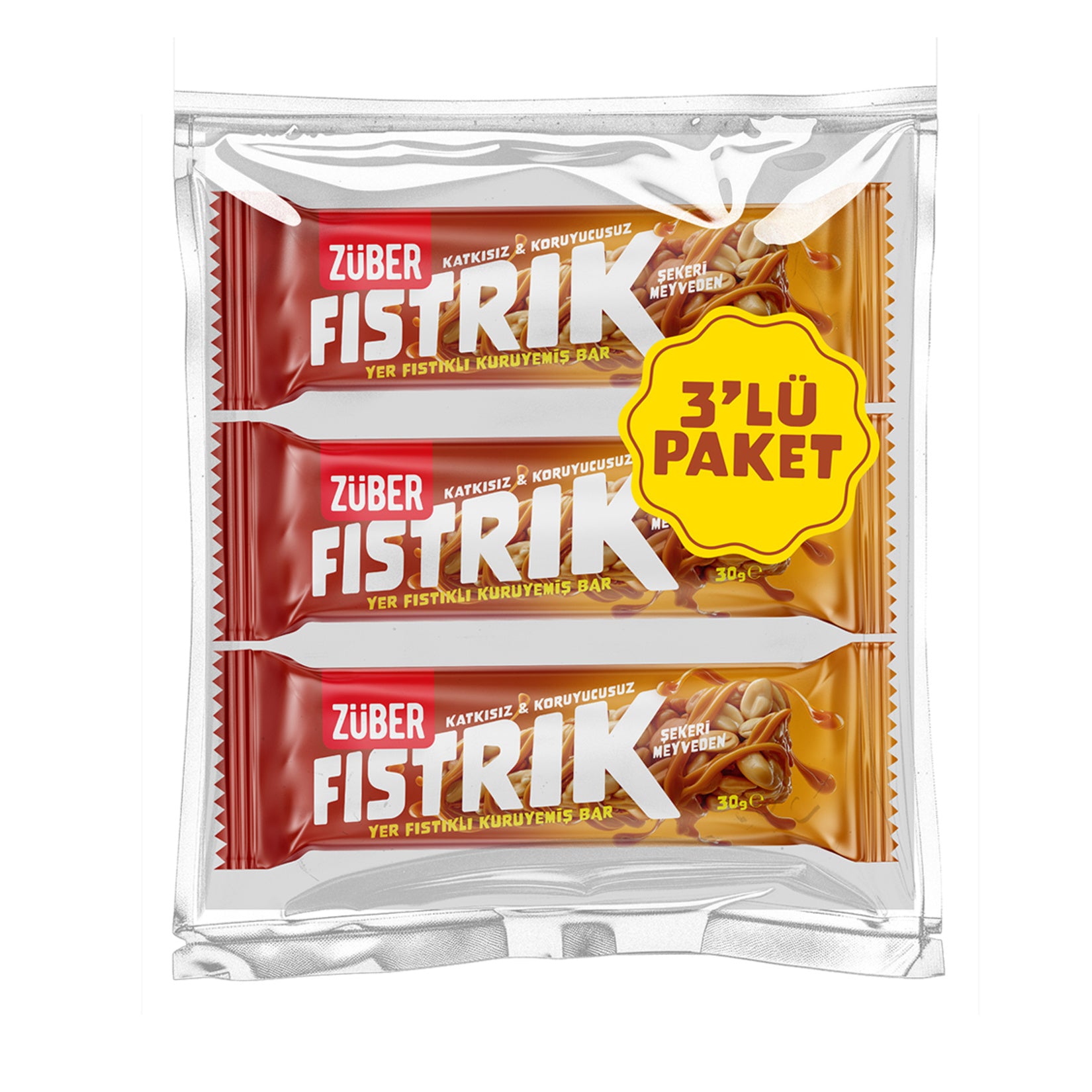 Züber Peanut Snack Bar (Yer Fıstıklı Kuruyemiş Bar) 3 x 30 G