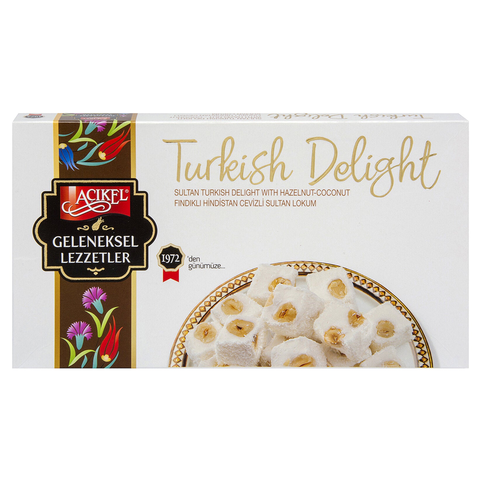 Açıkel Hazelnut and Coconut Sultan Turkish Delight (Fındıklı Hindistan Cevizli Sultan Lokum) 275g