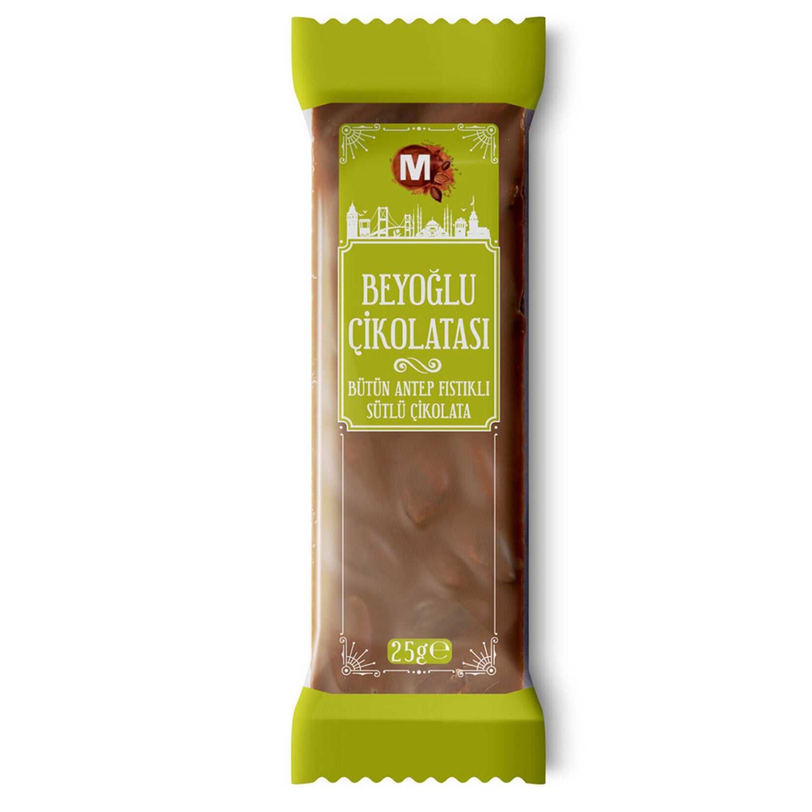 Migros Beyoğlu Chocolate with Whole Pistachios (Beyoğlu Çikolatası Bütün Antep Fıstıklı Sütlü) 25g