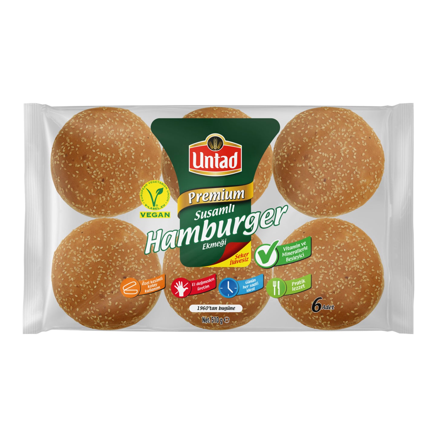 Untad Large Extra Sesame Hamburger Buns (Büyük Extra Susamlı Hamburger Ekmeği) 6 x 85 G