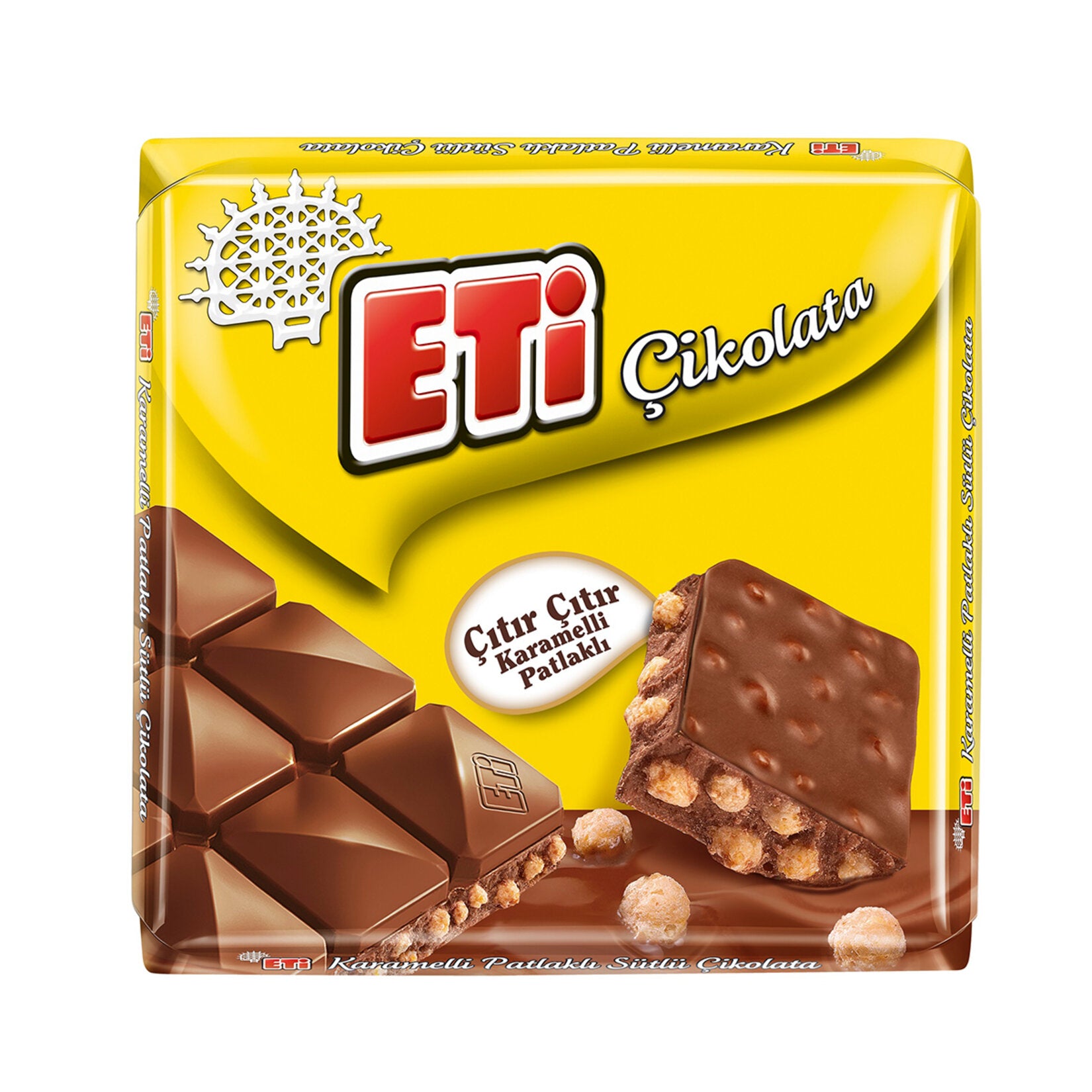 Eti Caramel Puffed Milk Chocolate Square (Karamelli Patlaklı Sütlü Kare Çikolata) 57 G