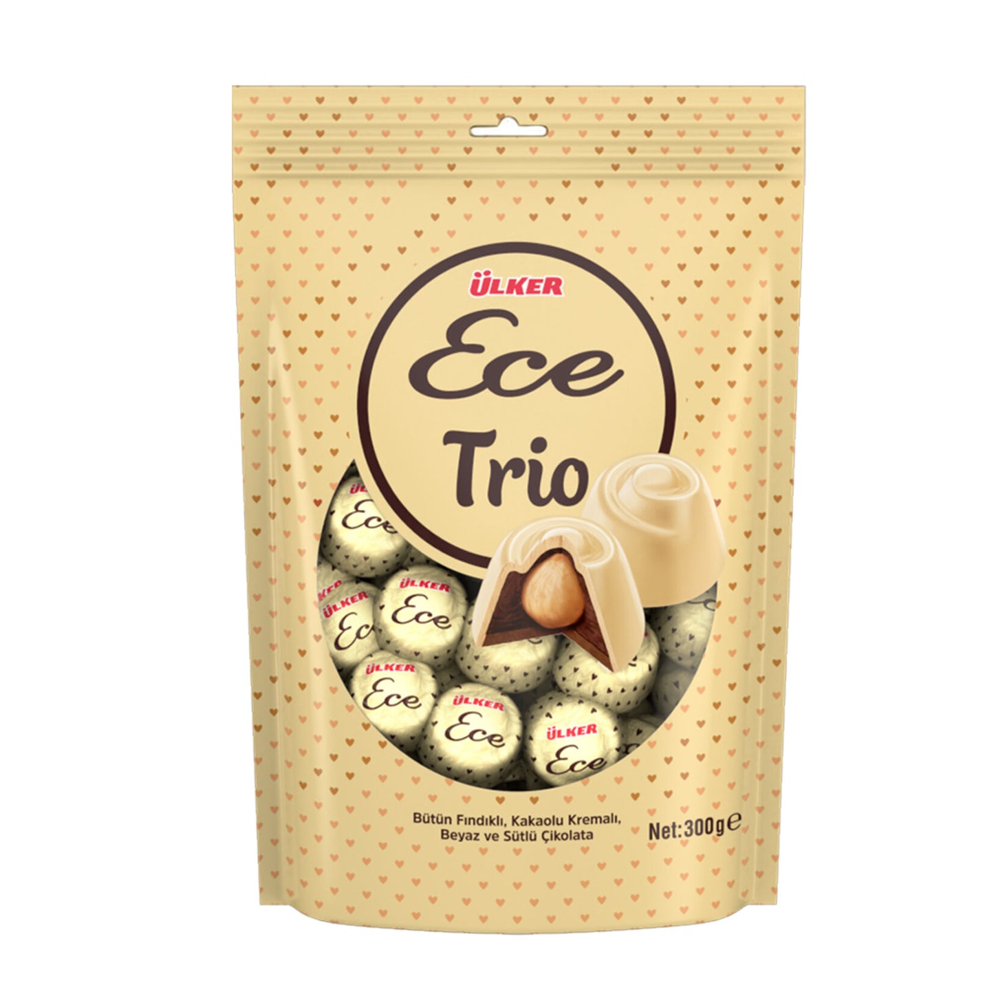 Ülker Ece Trio Whole Hazelnut White & Milk Chocolate 300g