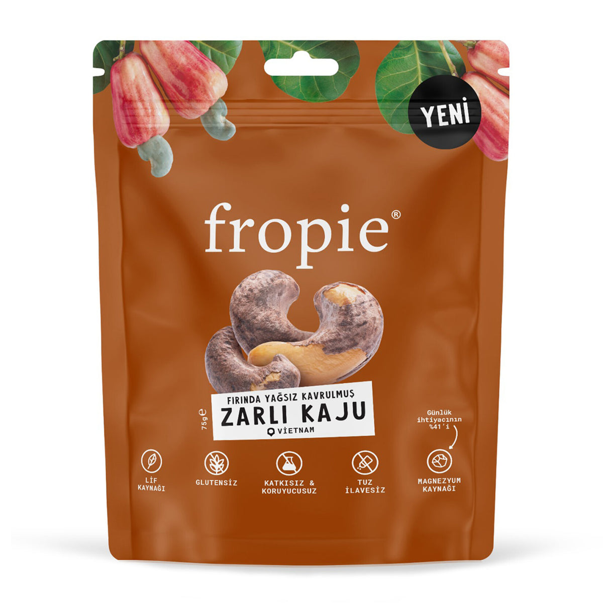 Fropie Oven-Roasted Unsalted Cashew (Fırında Yağsız Kavrulmuş Zarlı Kaju) 75 G