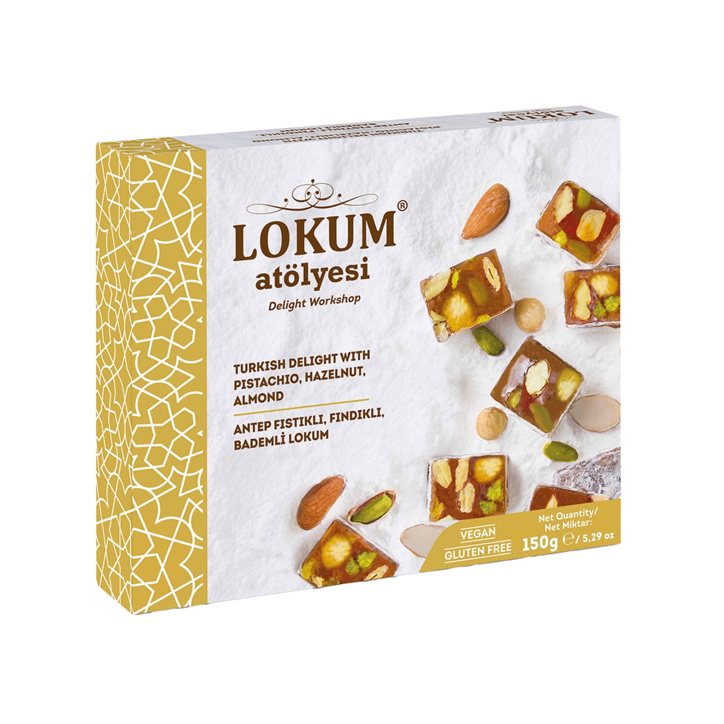 Lokum Atölyesi Pistachio (antep fıstığı) Hazelnut (fındık) Almond (badem) Turkish Delight 150g