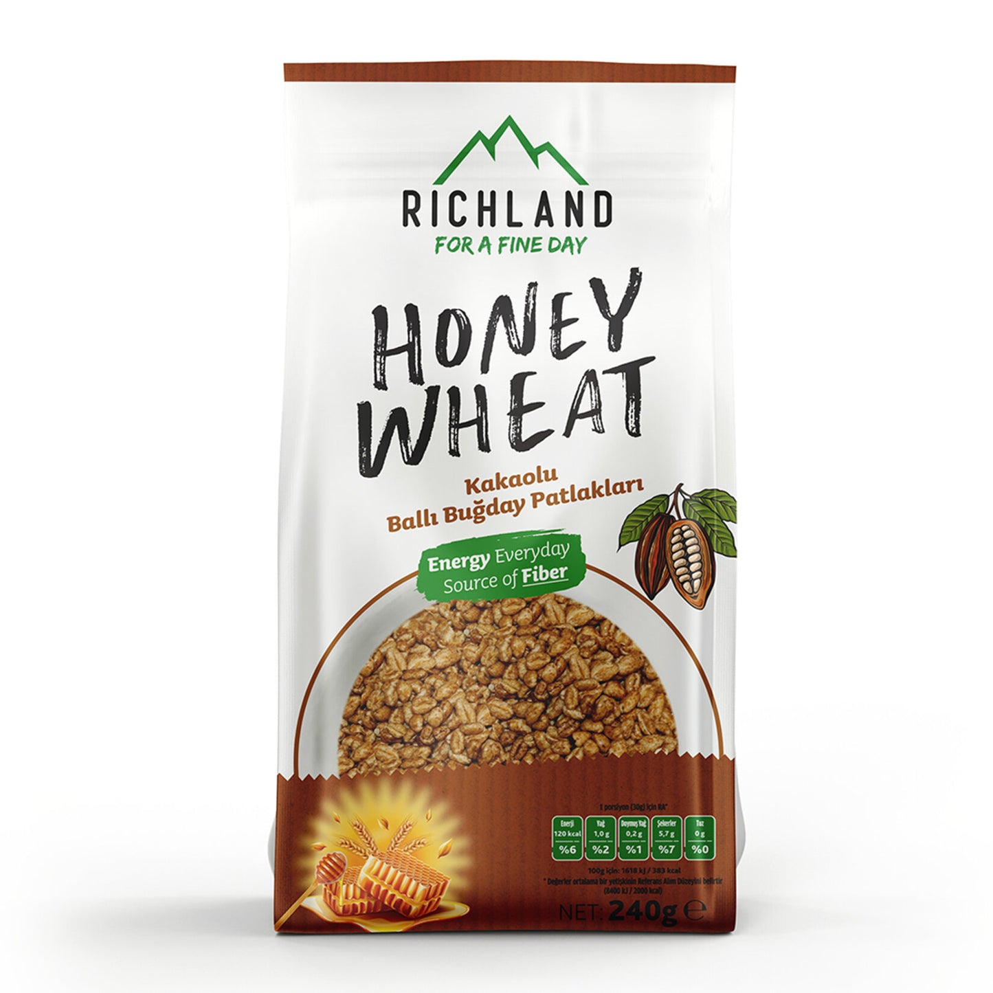 Richland Cocoa and Honey Puffed Wheat 240 G (Kakaolu Ballı Buğday Patlağı)
