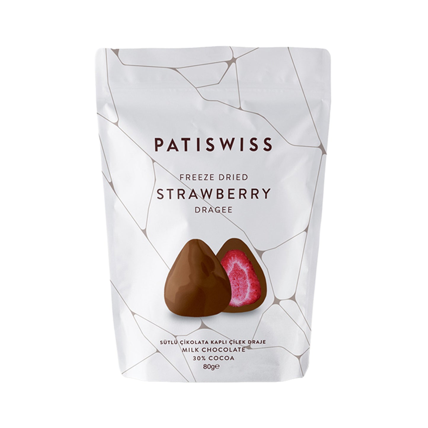 Patiswiss Milk Chocolate Strawberry Dragee (Sütlü Çikolatalı Çilek Draje) 80 G