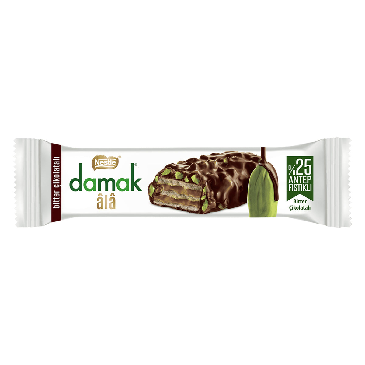 Nestle Damak Dark Chocolate Covered Pistachio Wafer (Bitter Çikolata Kaplı Antep Fıstıklı Gofret) 30 G
