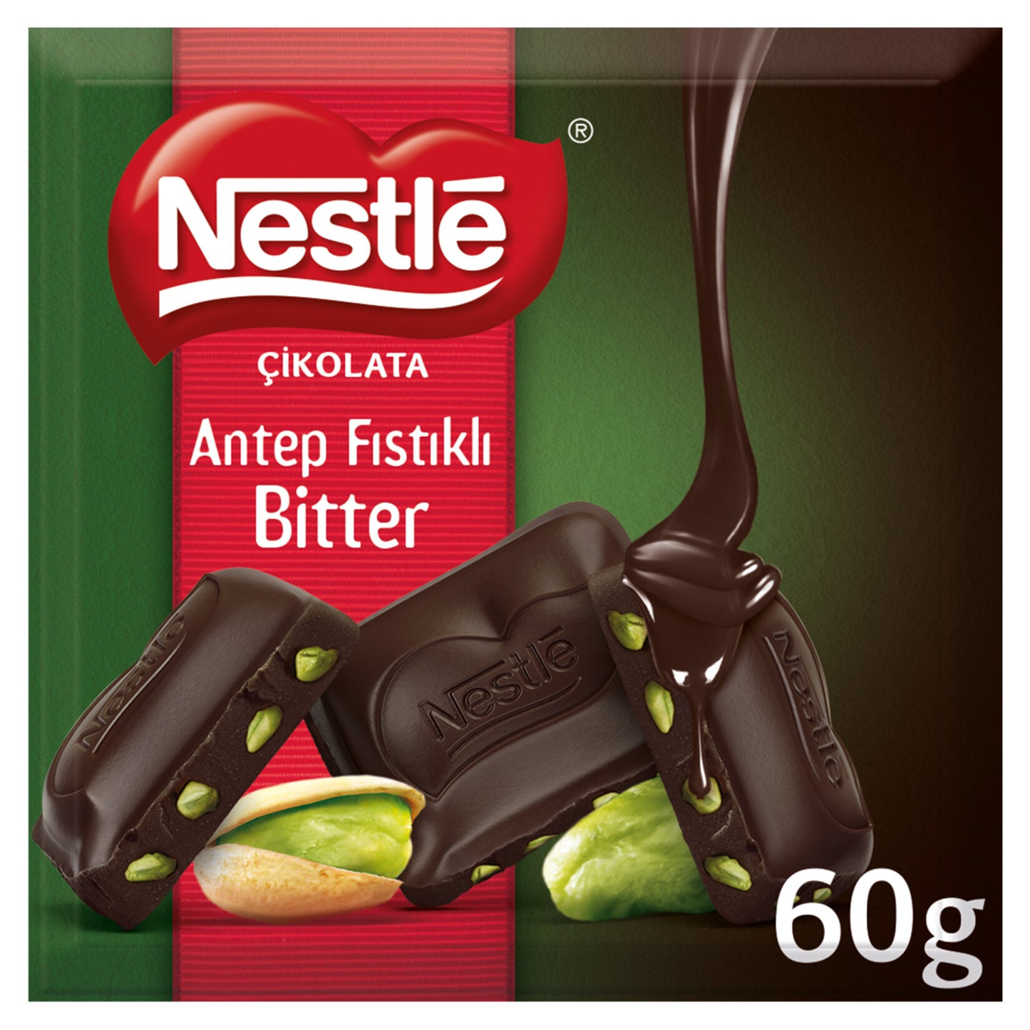 Nestle Bitter Chocolate with Pistachio (Antep Fıstıklı Bitter Kare Çikolata) 60 G