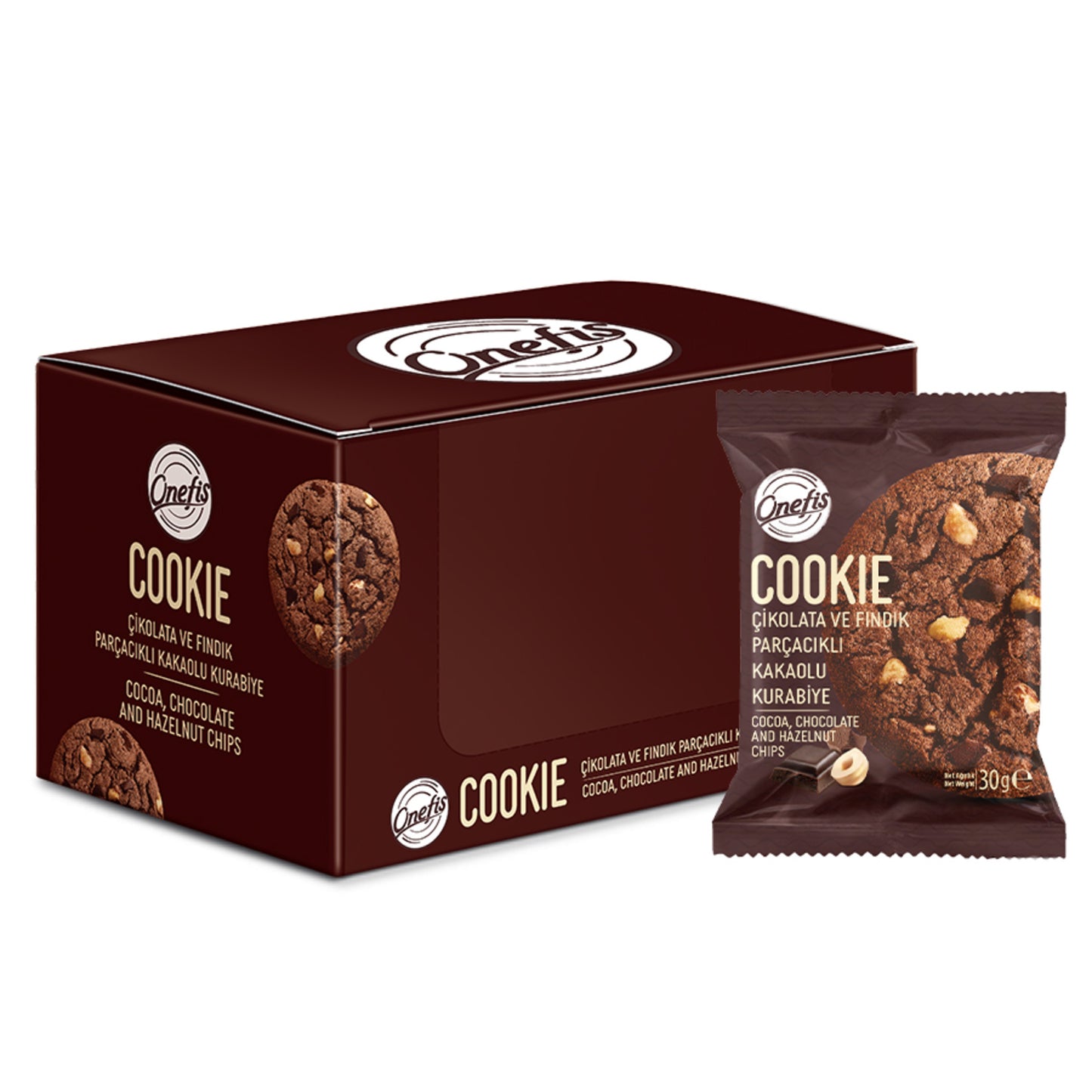 Onefis Çikolata ve Fındık Parçacıklı Kakaolu Kurabiye 12 x 30 G