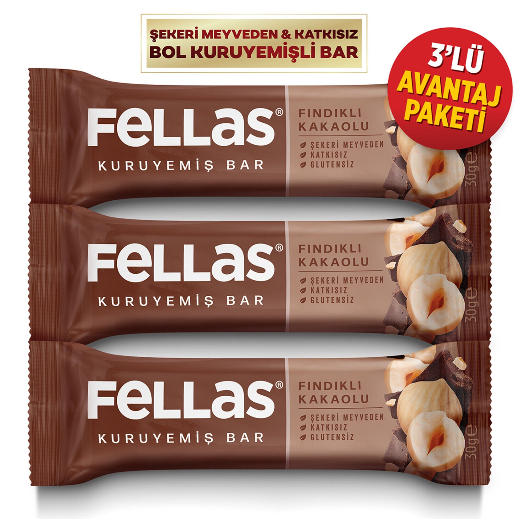 Fellas Fındıklı Kakaolu Kuruyemiş Bar 3 x 30 G