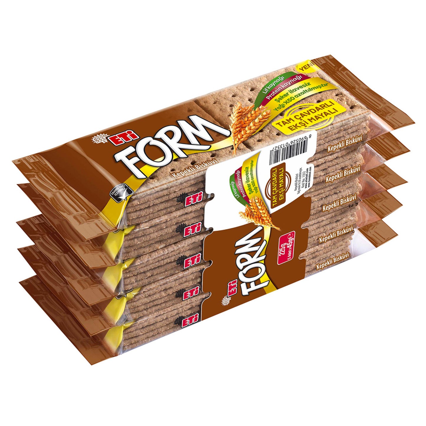 Eti Form Tam Çavdarlı Ekşi Mayalı Kepekli Bisküvi 5 x 45 G