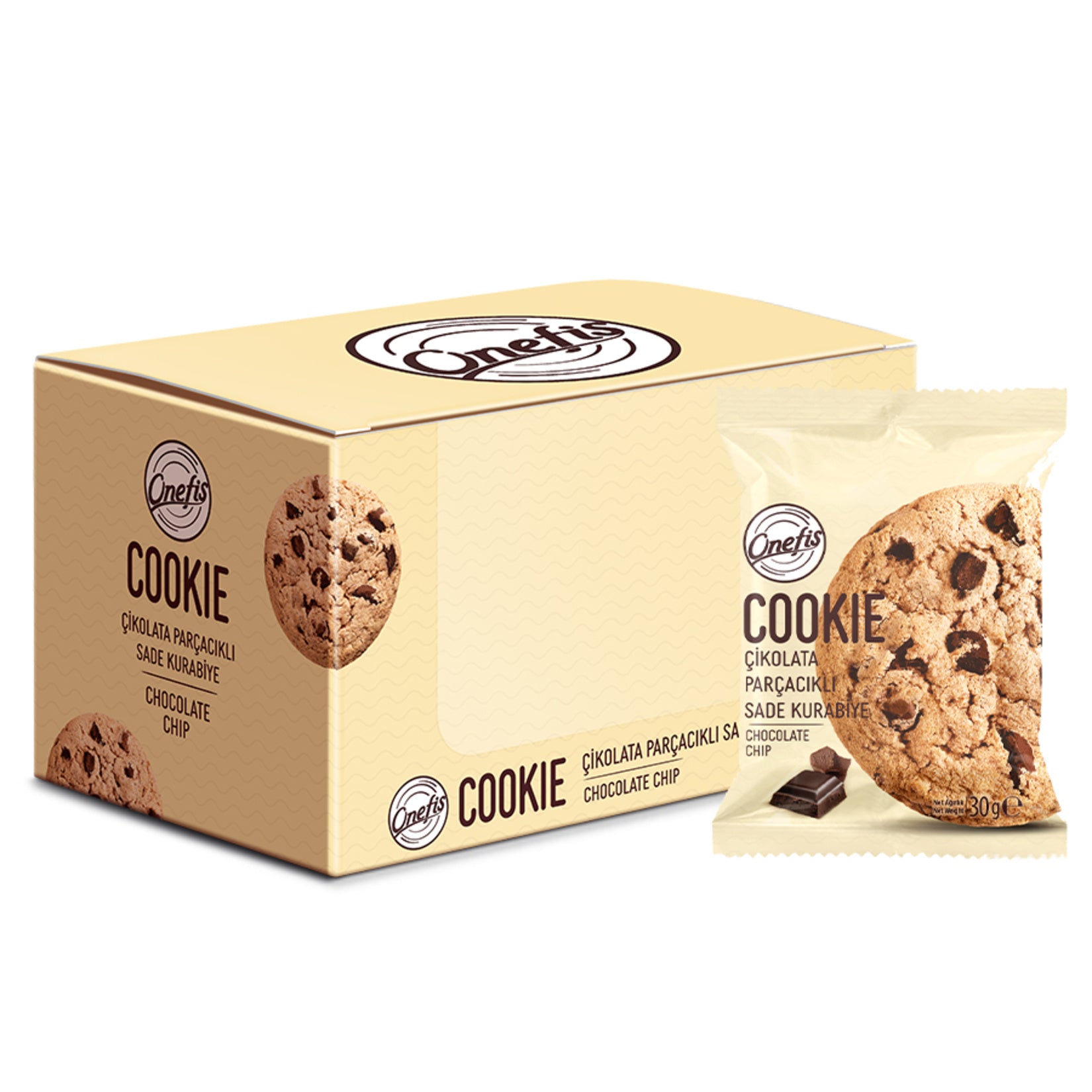 Onefis Cookie Çikolata Parçacıklı Sade Kurabiye 12 x 30 G