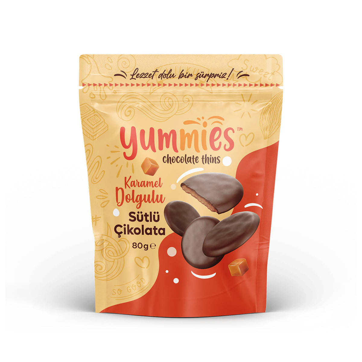 Yummies Caramel Filled (Karamel Dolgulu) Milk Button Chocolate 80 G