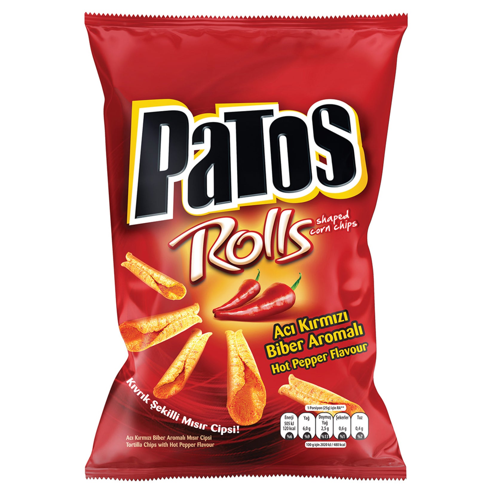 Patos Spicy Red Pepper Flavored Corn Chips (Acı Kırmızı Biber Aromalı Mısır Cipsi) 185 G