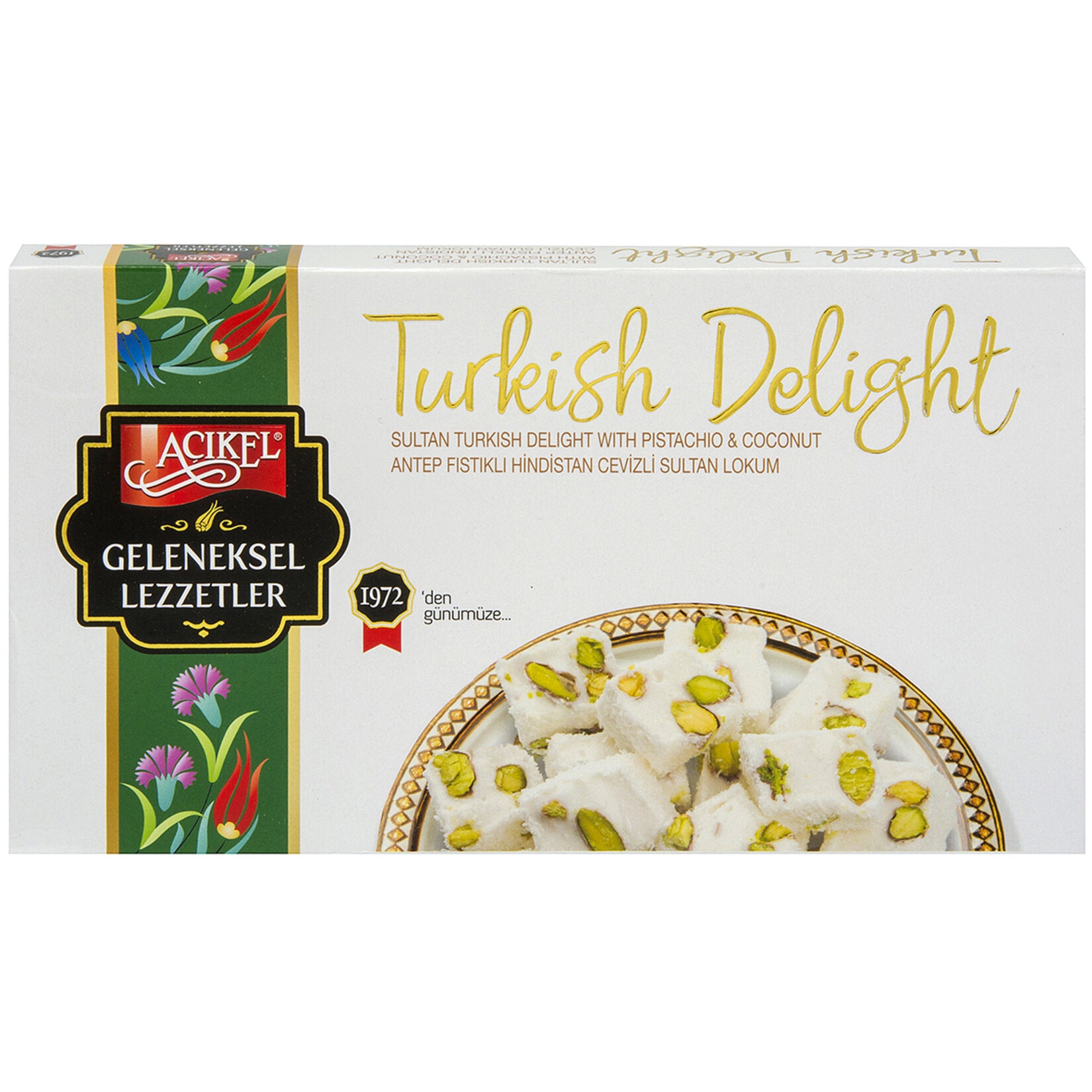 Açıkel Turkish Delight with Pistachios and Coconut (Antep Fıstıklı Hindistan Cevizli Sultan Lokum) 275g