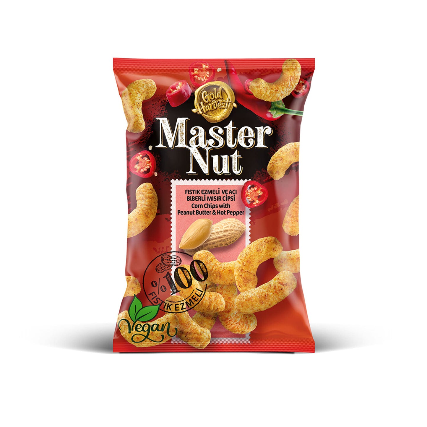 Master Nut Spicy Pepper Corn Chips with Peanut Butter (Fıstık Ezmeli Acı Biber Mısır Cipsi) 165 G