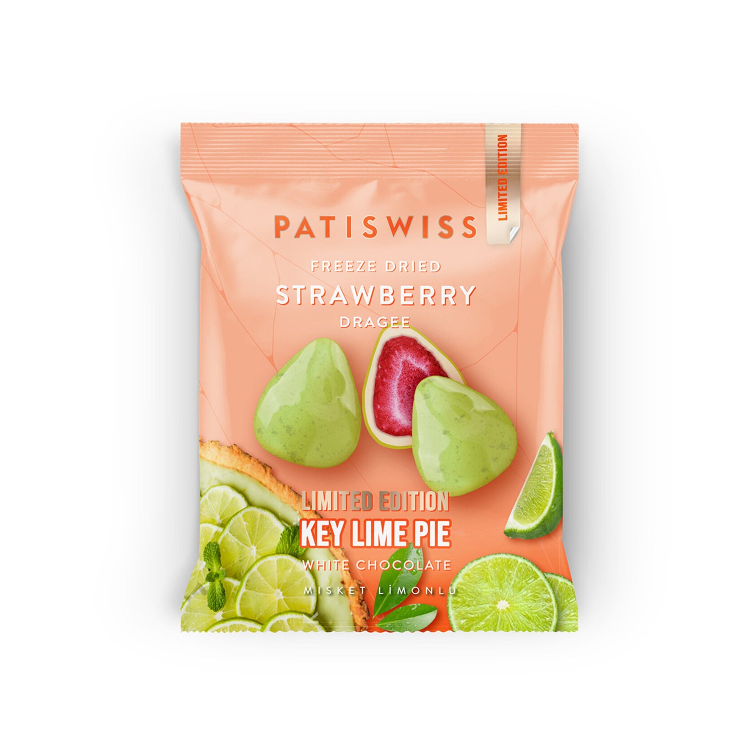 Patiswiss Lemon White Chocolate Covered Strawberry Dragee (Misket Limonlu Beyaz Çikolata Kaplı Çilek Draje) 50 G