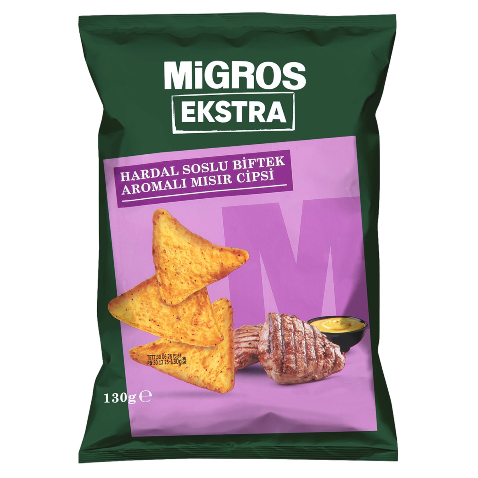 Migros Ekstra Beef Flavored Corn Chips with Mustard Sauce (Hardal Soslu Biftek Aromalı Mısır Cipsi) 130 G