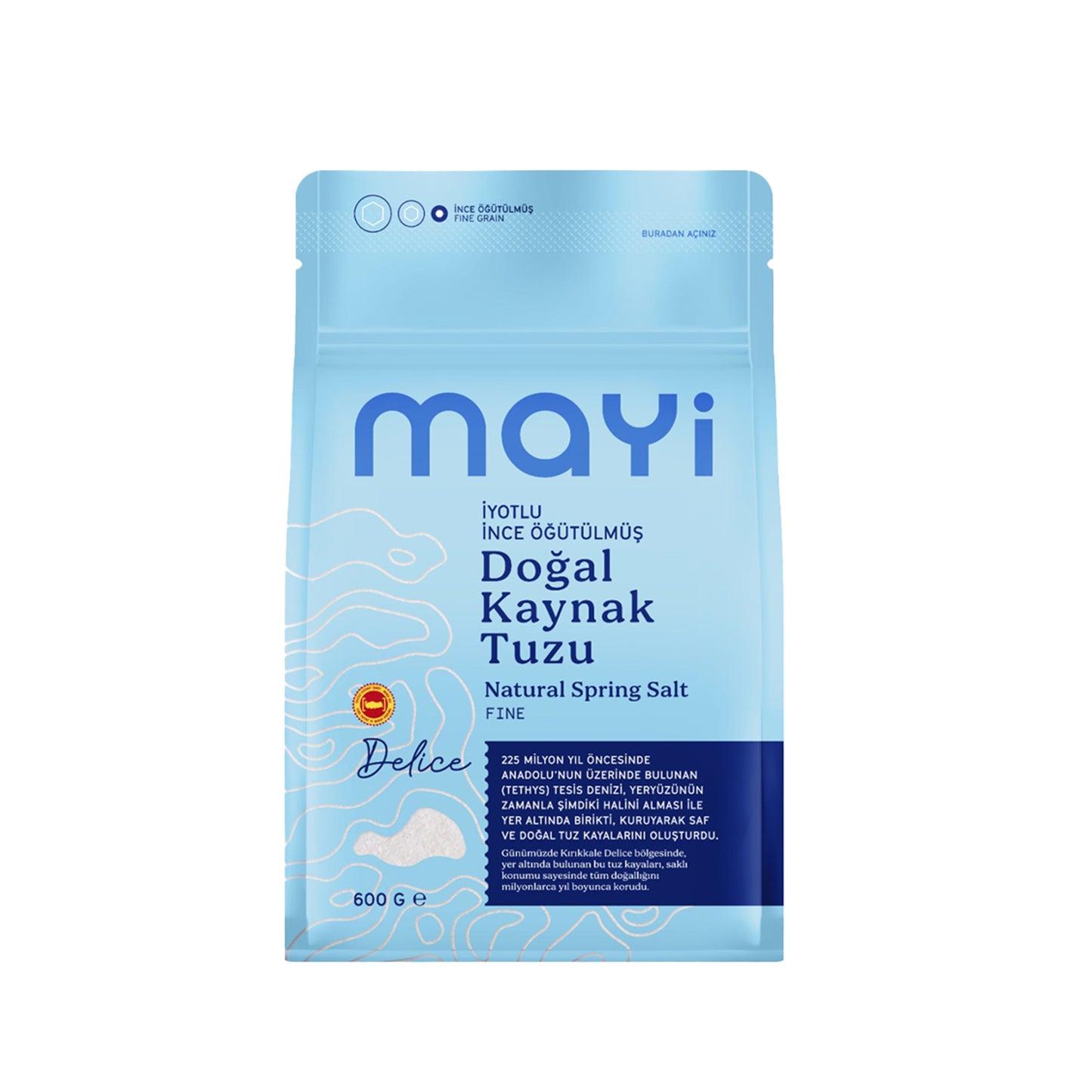 Mayi İyotlu İnce Öğütülmüş Doğal Kaynak Tuzu 600 G