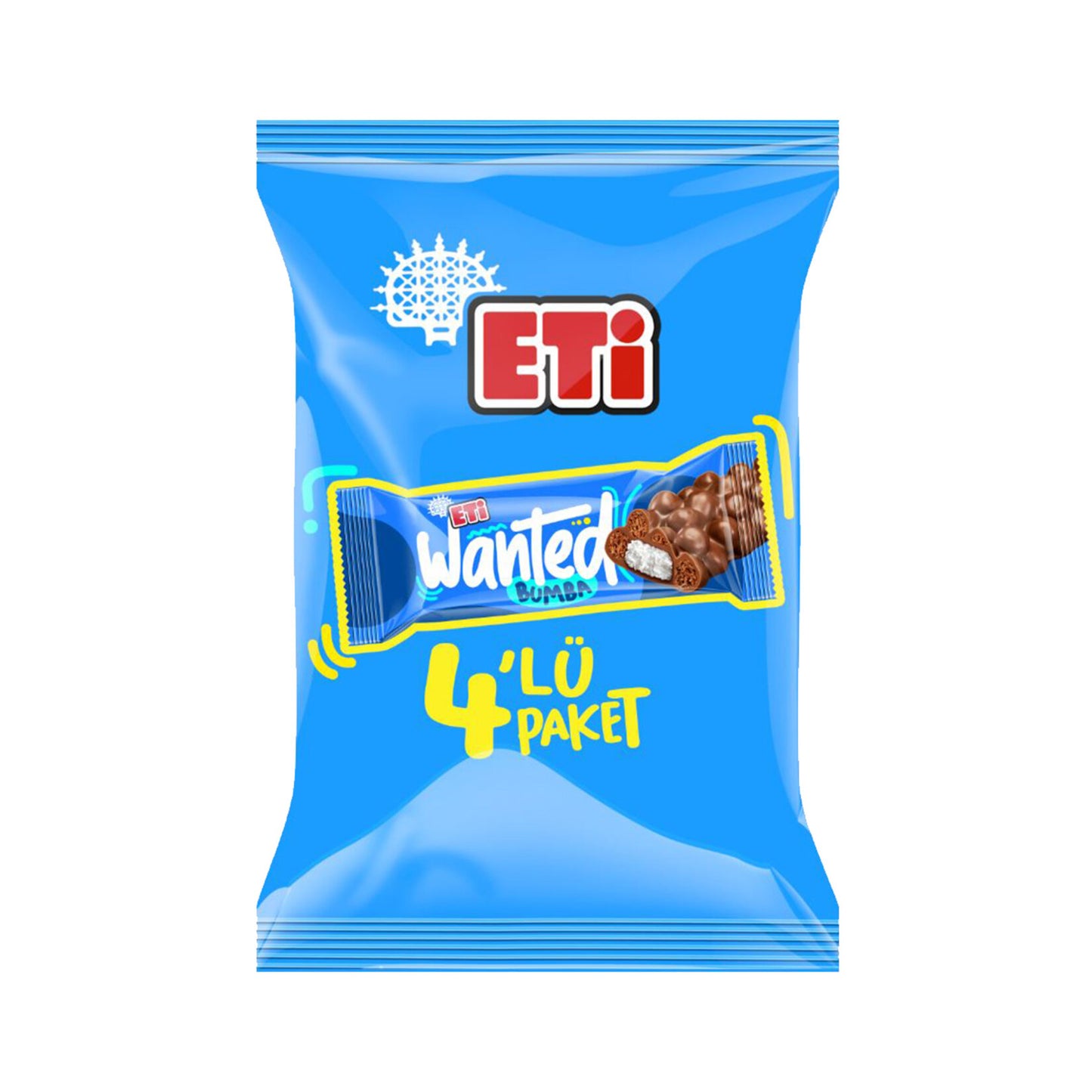 Eti Wanted Bumba Milk Chocolate Coated Corn Wheat Crisp Coconut Bar (Sütlü Çikolata Kaplı Mısır Buğday Gevrekli Hindistan Cevizli Bar) 32 g x 4 Pieces