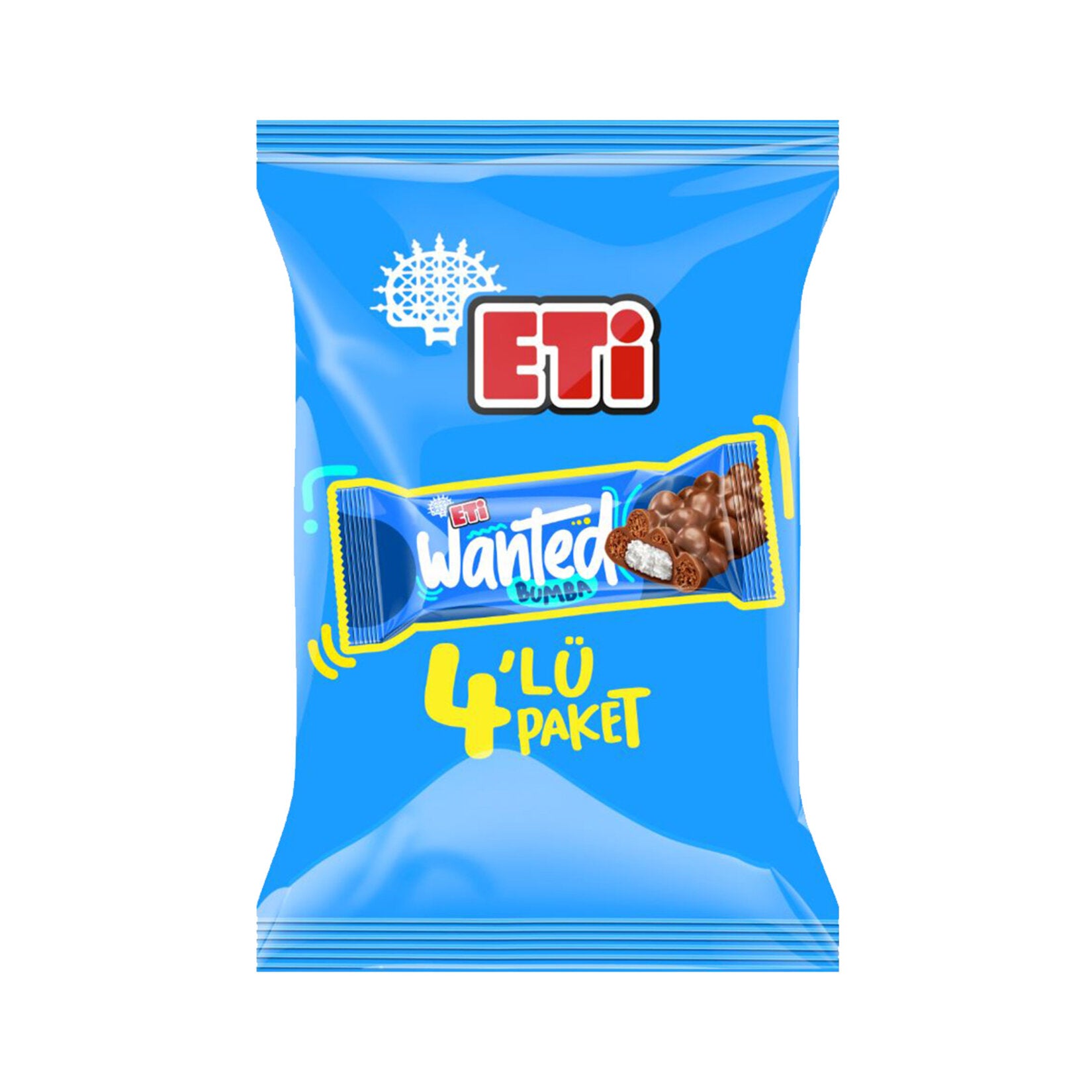 Eti Wanted Bumba Milk Chocolate Coated Corn Wheat Crisp Coconut Bar (Sütlü Çikolata Kaplı Mısır Buğday Gevrekli Hindistan Cevizli Bar) 32 g x 4 Pieces