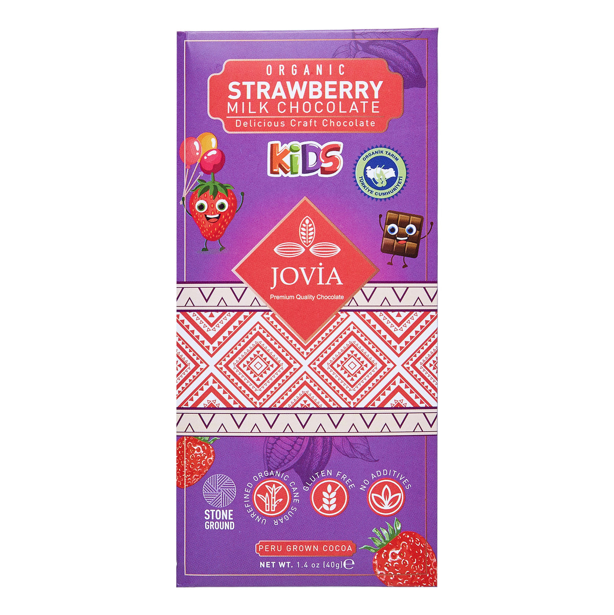 Jovia Organic Strawberry Milk Chocolate (Çilekli Sütlü Çikolata) Kids 40g