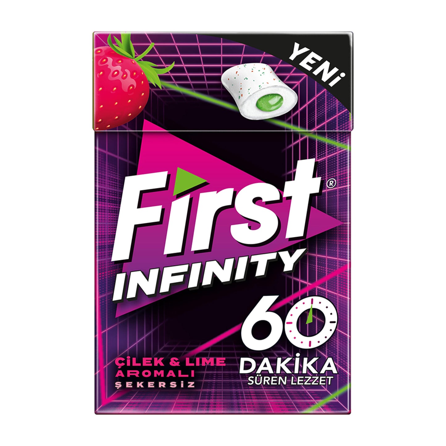 First 60 Dk Infinity Çilek Lime Aromalı Dolgulu Draje Sakız 19,5 G