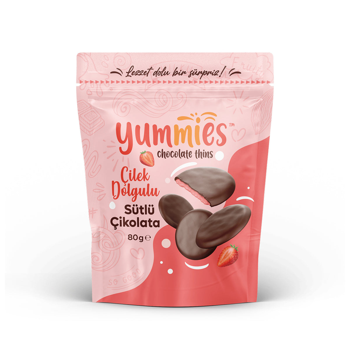 Yummies Strawberry Filled Milk Chocolate Buttons (çikolata) 80 G