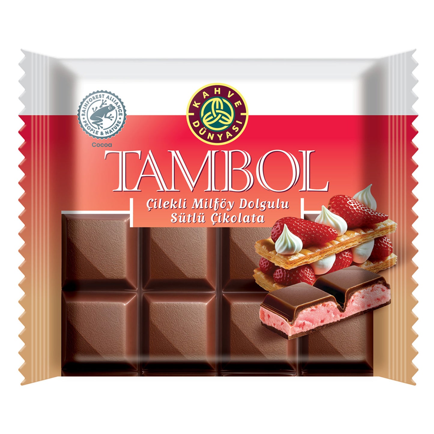Kahve Dünyası Strawberry Filled Puff Pastry Milk Chocolate (Çilekli Milföy Dolgulu Sütlü Çikolata) 100g