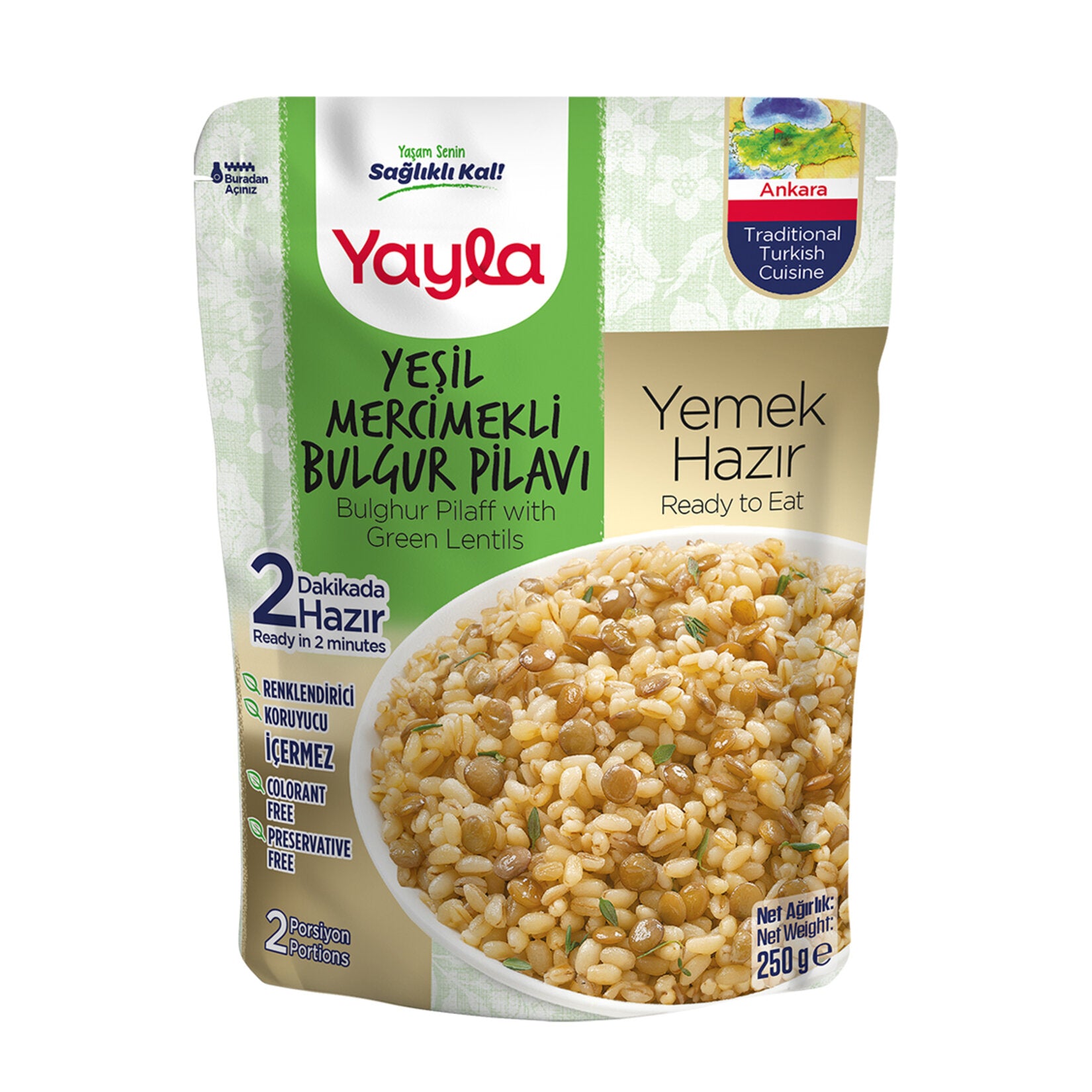 Yayla Ready-to-Eat Green Lentil Bulgur Pilaf (Yeşil Mercimek Bulgur Pilavı) 250g
