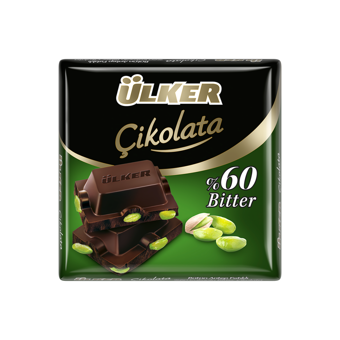 Ülker Whole Pistachio 60% Dark Chocolate (Bütün Antep Fıstıklı %60 Bitter Çikolata) 65 G