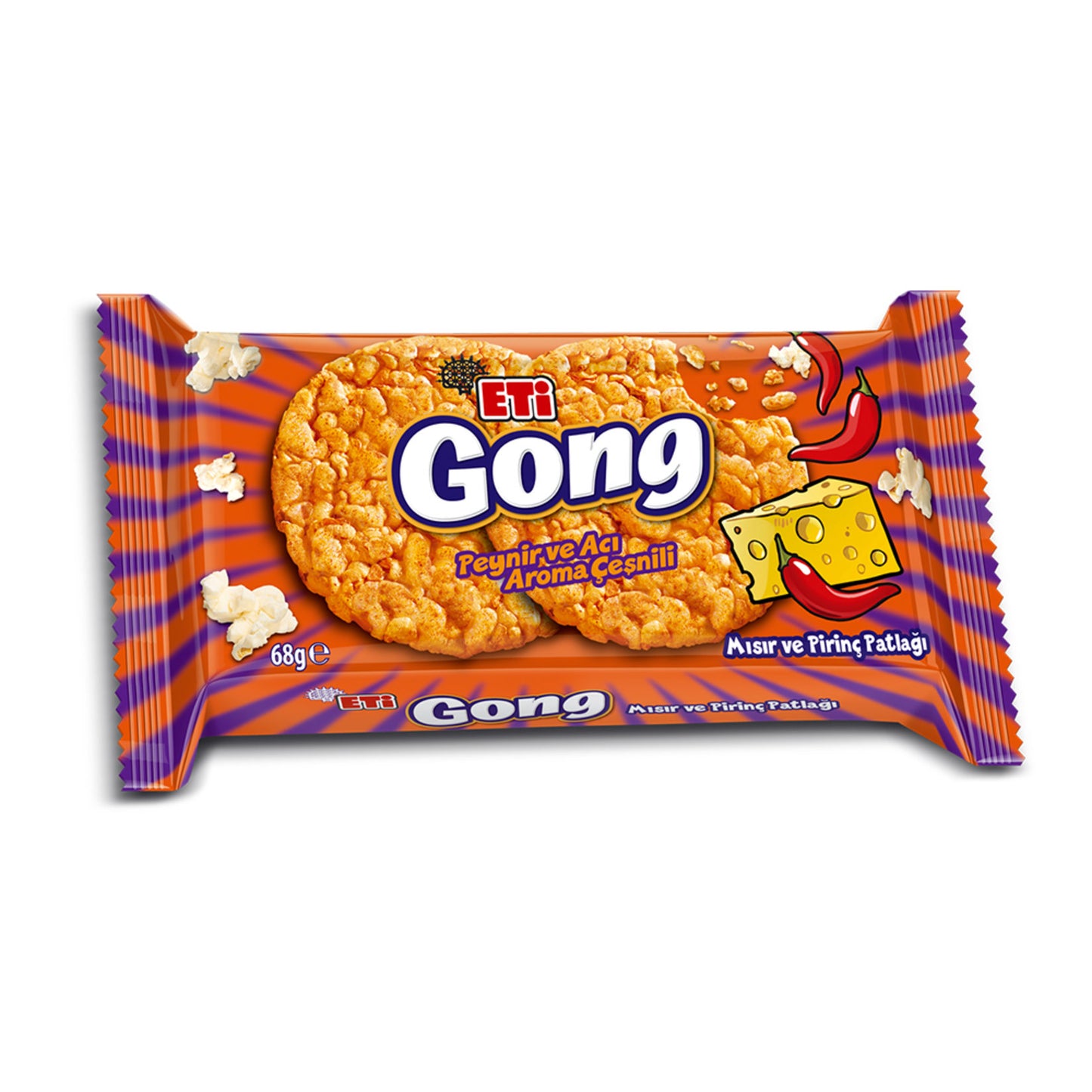 Eti Spicy Corn and Rice Puffed Snacks with Cheese (Gong Peynirli Acılı Mısır ve Pirinç Patlağı) 68 G