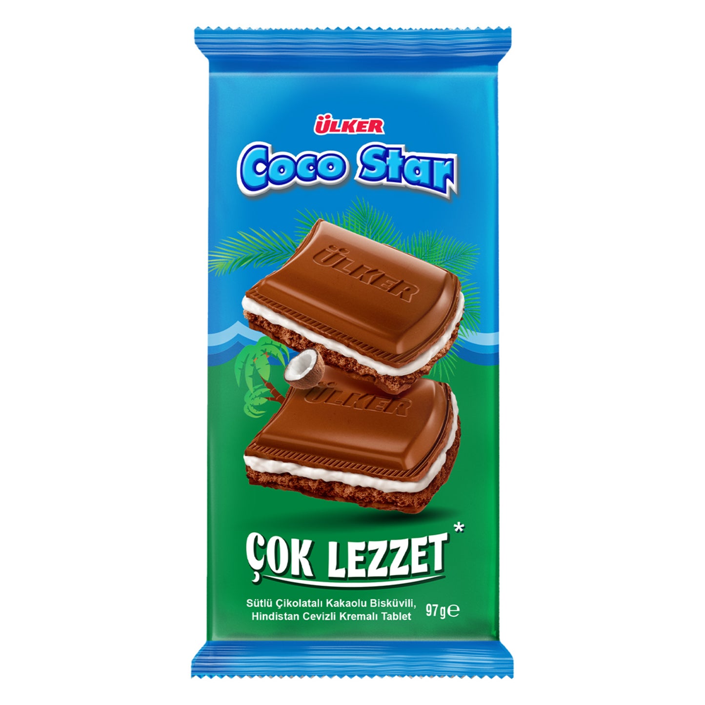 Ülker Cocostar Milk Chocolate Cocoa Coconut Tablet 97 G