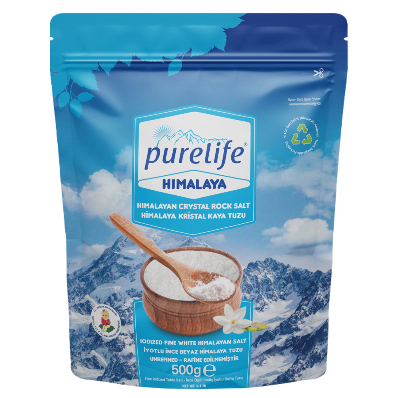 Purelife Himalaya Tuzu Beyaz İyotlu İnce 500 G