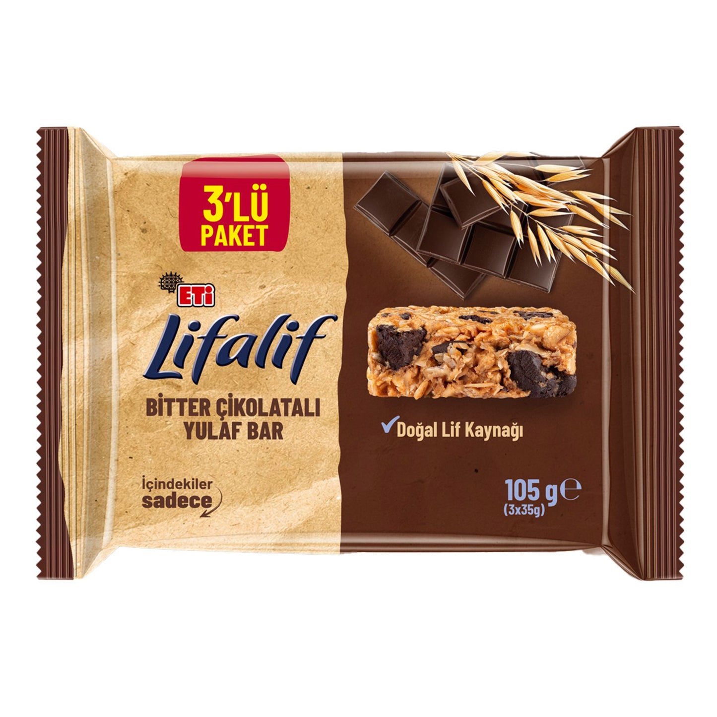 Eti Lifalif Dark Chocolate Oat Bar (Bitter Çikolatalı Yulaf Bar) 3 x 35g