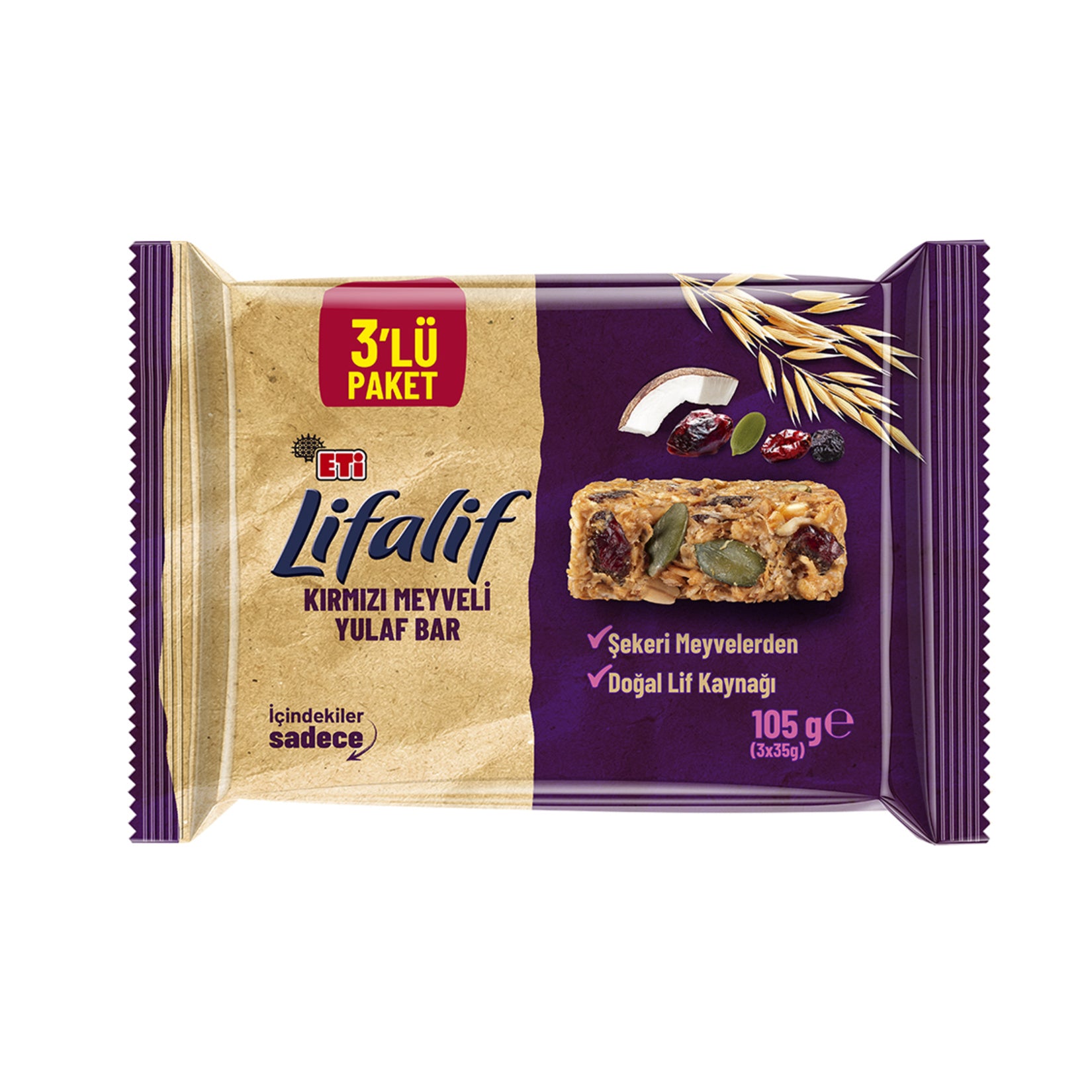 Eti Lifalif Red Fruit Oat Bar (Kırmızı Meyveli Yulaf Bar) 3 x 35 G