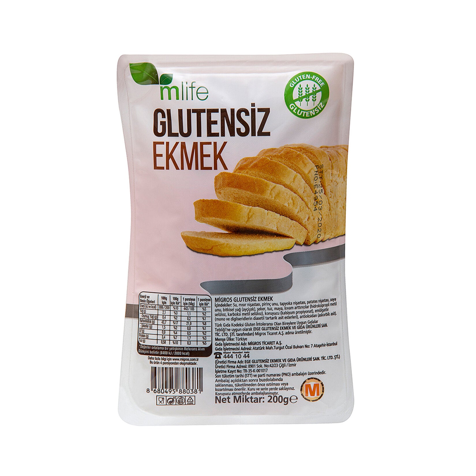 M Life Gluten-Free Bread (Glutensiz Ekmek) 200 G