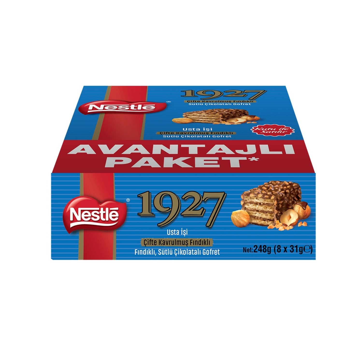 Nestle 1927 Double Roasted Hazelnut Milk Chocolate Wafer (Çifte Kavrulmuş Fındıklı Sütlü Çikolatalı Gofret) 8 x 31 G