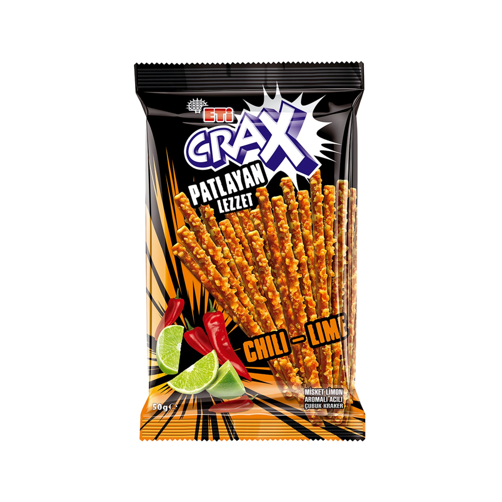 Eti Crax Exploding Flavor Chili Lime Pretzel Sticks (Patlayan Lezzet) 50g