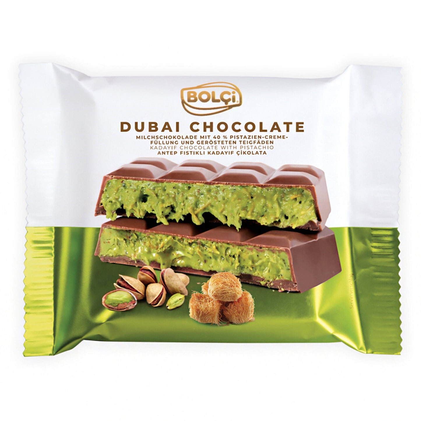 Bolçi Pistachio Kadayıf with Milk Chocolate (Fıstıklı Kadayıf Dubai Sütlü Çikolata) 100g